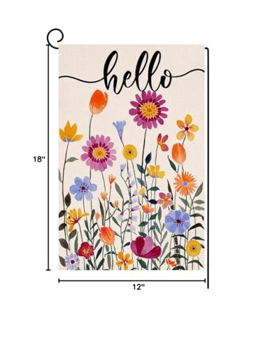 Hello Spring Floral Garden Flag 12x18 Vertical Double Sided Colorful Flowers Summer Farmhouse Holiday Outside Decorations Burlap Yard Flag BW257