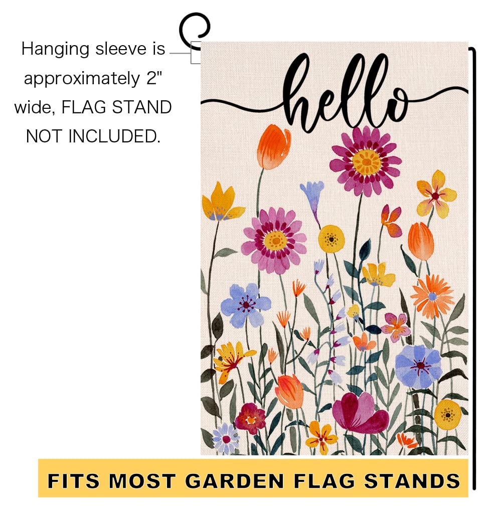 Hello Spring Floral Garden Flag 12x18 Vertical Double Sided Colorful Flowers Summer Farmhouse Holiday Outside Decorations Burlap Yard Flag BW257