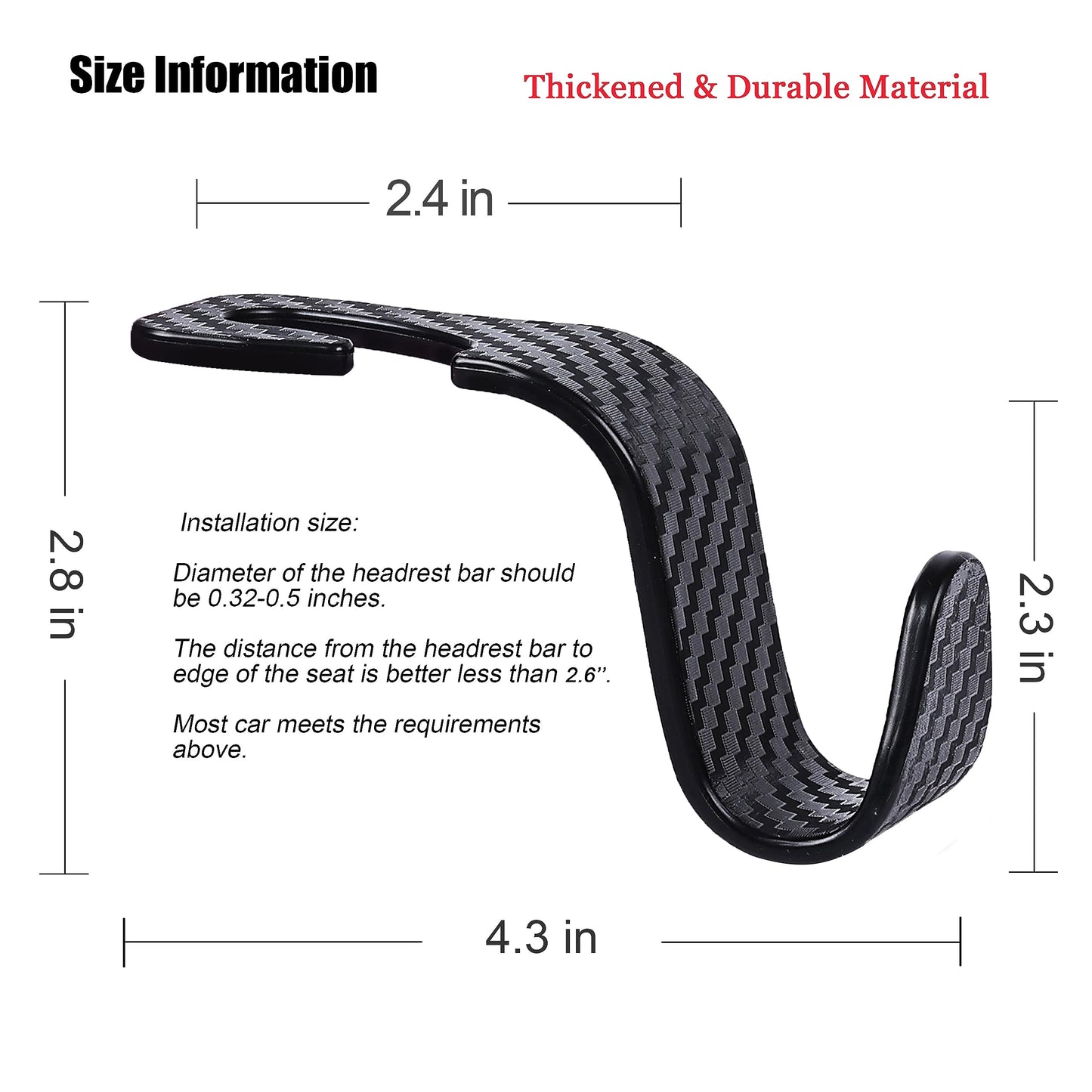 Amooca Car Seat Headrest Hook 4 Pack Hanger Universal Vehicle Car Storage Organizer for Handbag Purse Coat S Type Checkered Black