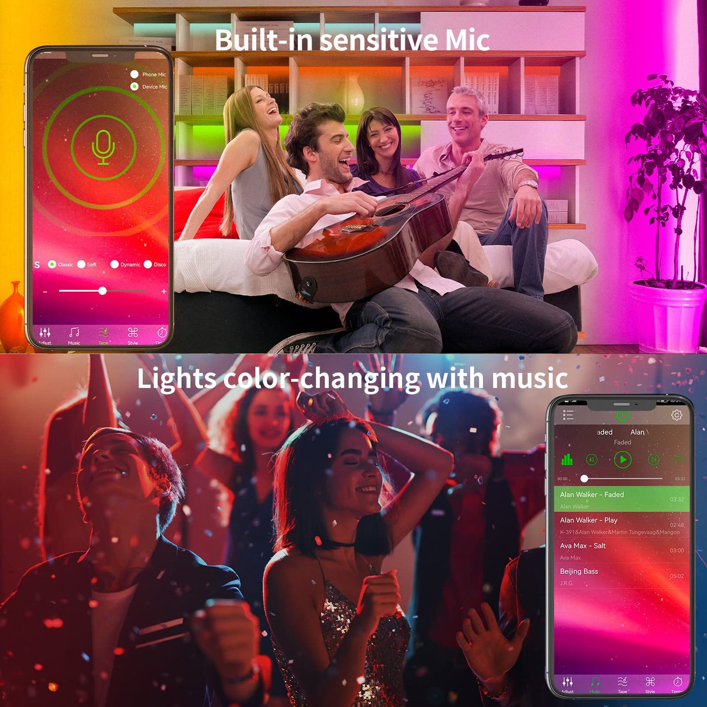 KSIPZE 100ft Led Strip Lights RGB Music Sync Color Changing Bluetooth Led Lights with Smart App Control Remote Led Lights for Bedroom Room Lighting Flexible Home Décor