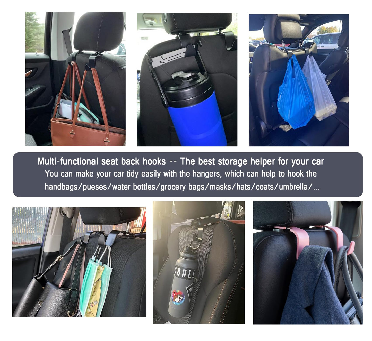 Amooca Car Seat Headrest Hook 4 Pack Hanger Universal Vehicle Car Storage Organizer for Handbag Purse Coat S Type Checkered Black